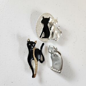 Vintage Cat Pin Brooch Lot Of 3 Eclectic Jewelry 90s 1990s Kitsch Crazy Cats